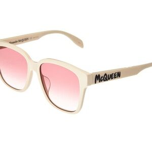 Alexander McQueen Cream Sunglasses with Pink Lenses